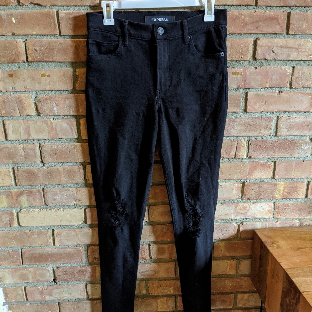 High waist stretch Black distressed Jeans Express